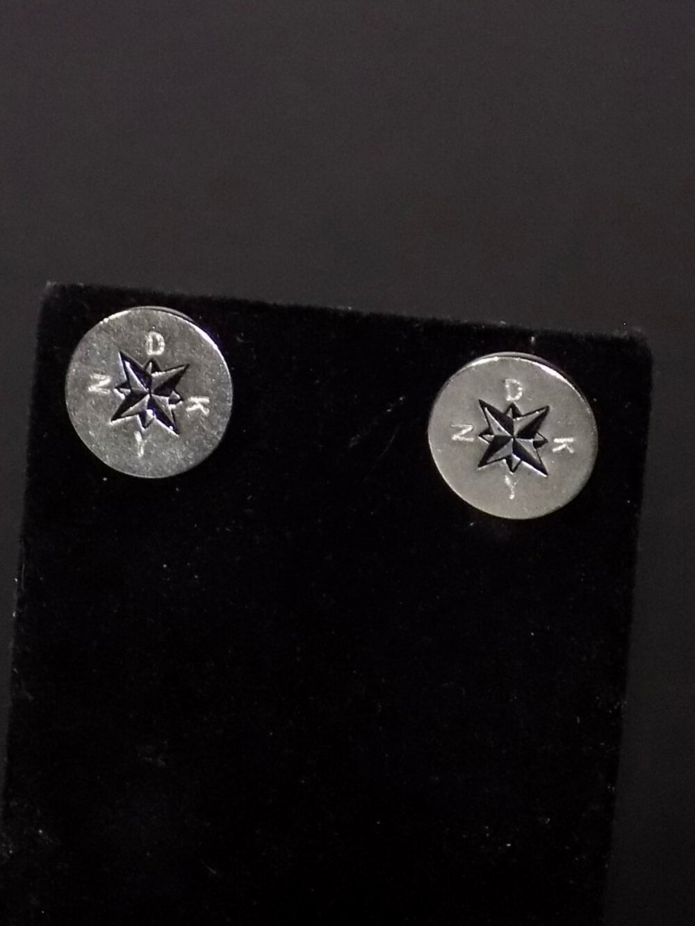 Vintage DKNY Donna Karen Stamped DK NY 1993 Compass Legend Stud Earrings